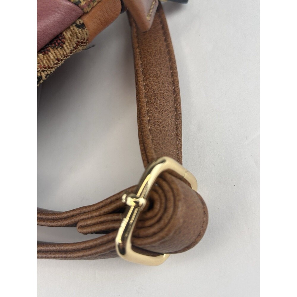 VTG Fossil Patchwork Shoulder Bag Suede Leather Tapestry Boho Key Charm Bag Y2k - Picture 9 of 10